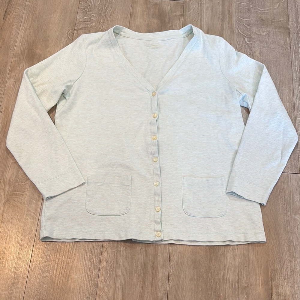 LL Bean Button zip Cardigan Size Large Regular Stripped Pockets